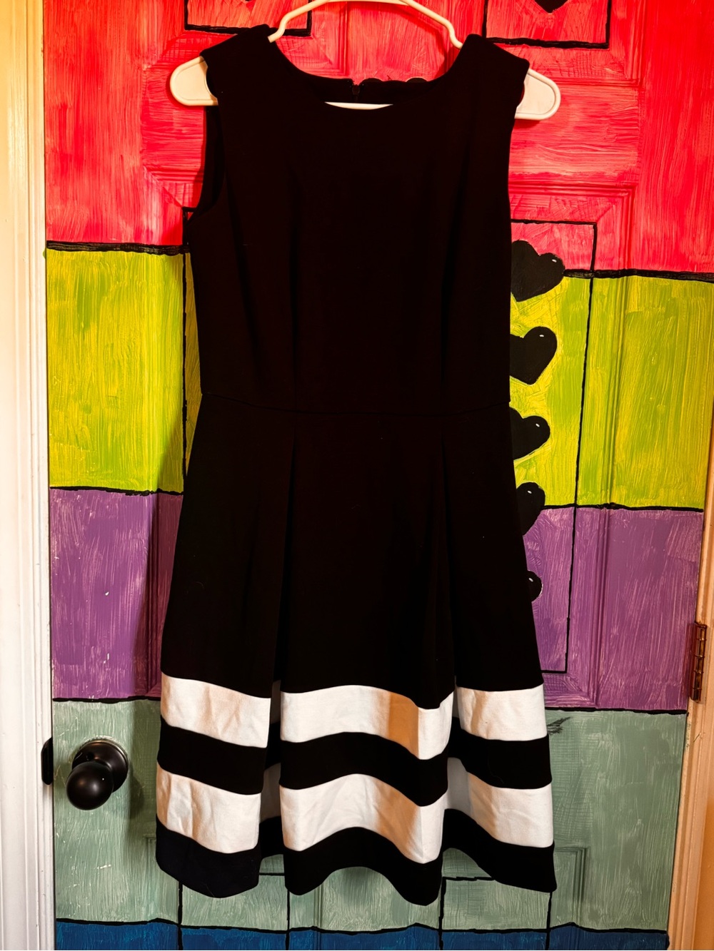 Calvin Klein Black Dress with White Striped Hem